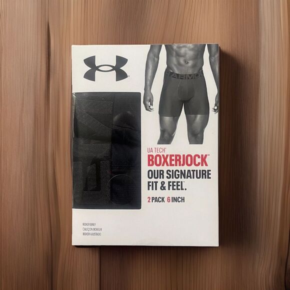 Under Armour Boxerjock Briefs Mens Size 5XL Black 2-Pack UA Tech 6" Inseam - Picture 1 of 7